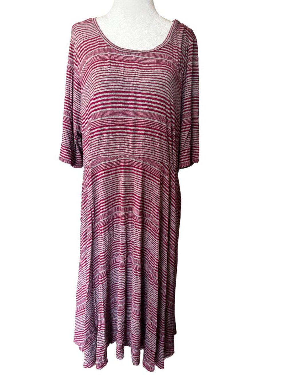 Torrid Pink Stripe Swing Midi Dress Plus Size 3 Scoop Neck Short Sleeve